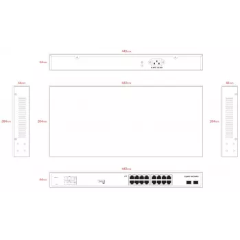 Niezarządzalny przełącznik PoE ERNITEC ELECTRA-U16-1GB, 16 portów, 1 GbE uplink, budżet mocy 285W
