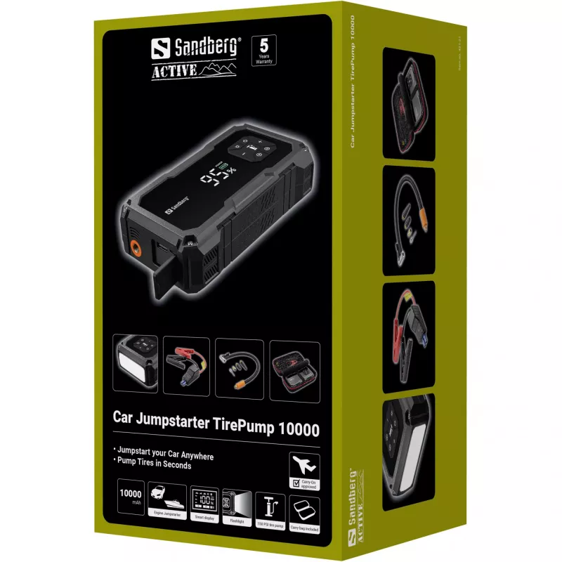 Przenośny rozrusznik i pompka do opon SANDBERG Sandberg Car Jumpstarter TirePump 10000 — rozruch 800 A, wyjście 2 A, USB 5 V