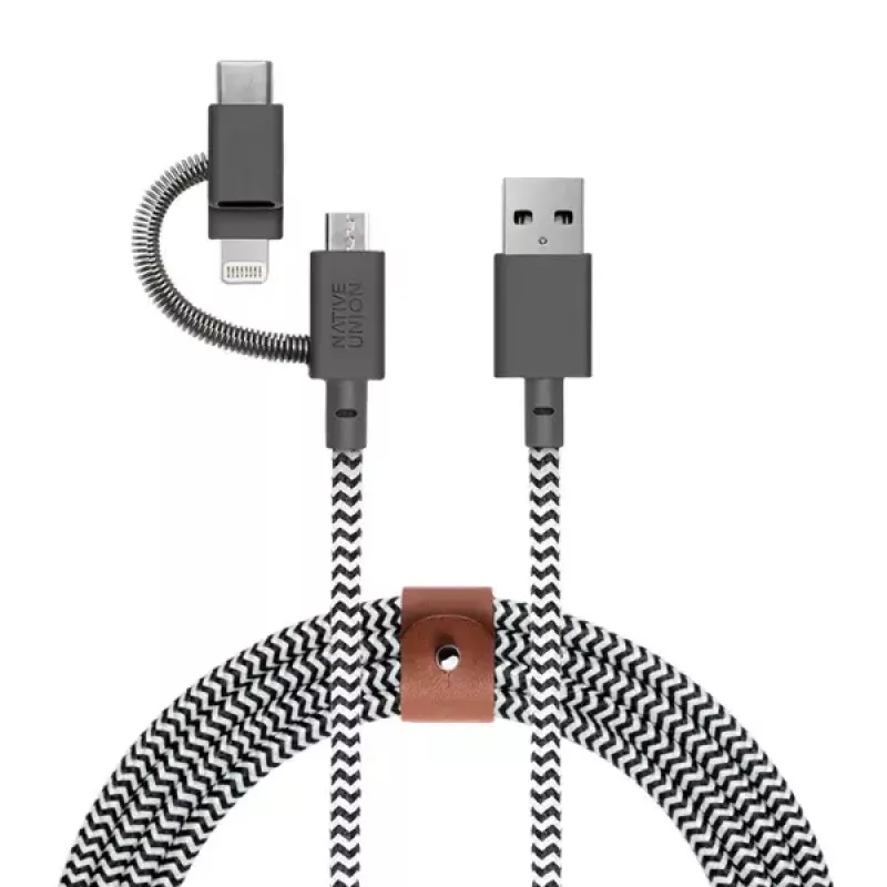 Kabel USB 2.0 native union BELT-ULC-ZEB-NP 2 m USB A do USB‑C / Micro‑USB B / Lightning Czarny Biały