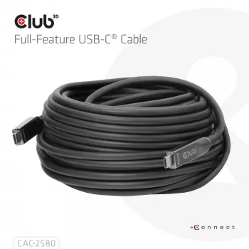 CLUB3D 15M Full-Feature USB-C® kabel / 49.21ft 8K60Hz 10Gbps 60W