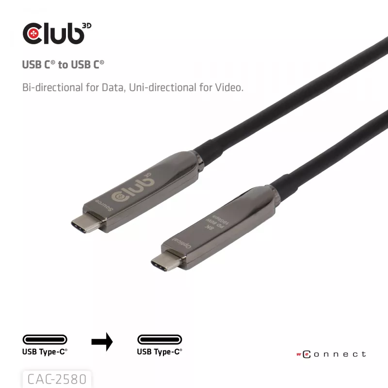 CLUB3D 15M Full-Feature USB-C® kabel / 49.21ft 8K60Hz 10Gbps 60W