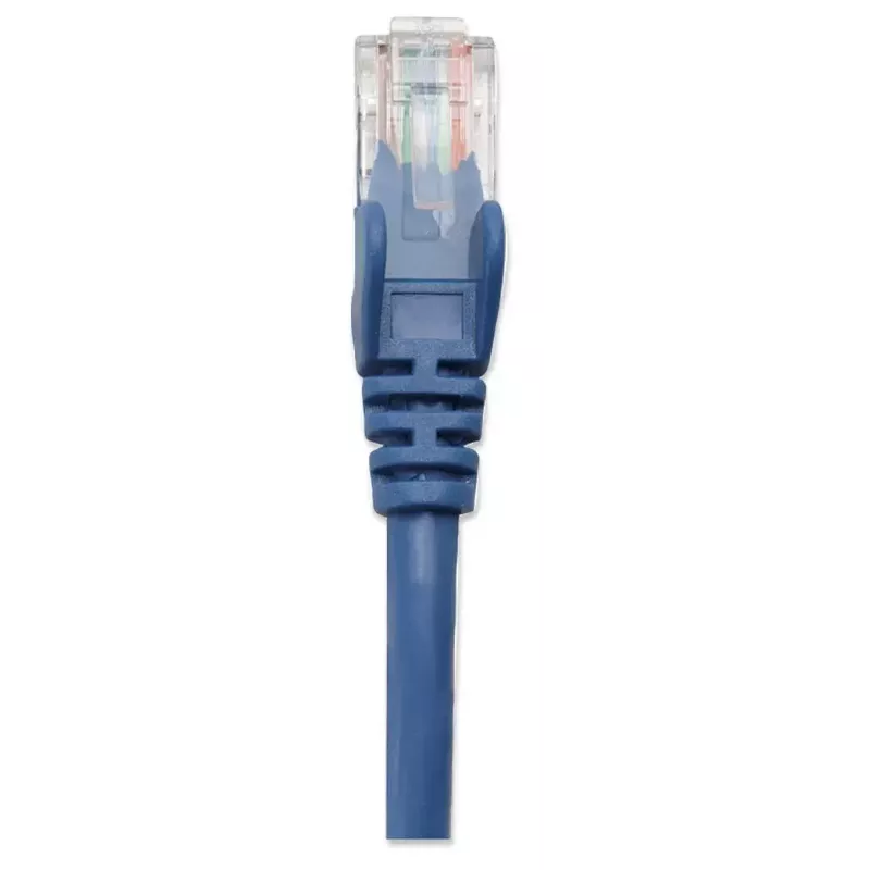 Kabel krosowy sieciowy Intellinet, Kat. 5e, 1 m, niebieski, CCA, U/UTP, PVC, RJ45, pozłacane styki, bez zaczepu, osłonięty, dożywotnia gwarancja