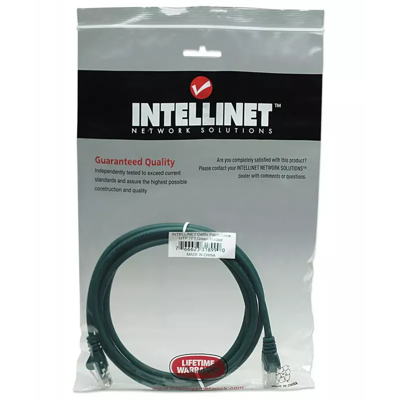 Intellinet sieciowy Patch kabel, Cat5e, 2m, zielony, CCA, U/UTP, PVC, RJ45, pozłacane styki, bezzaczepowa, osłonięta, dożywotnia gwarancja