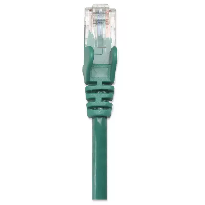 Kabel krosowy sieciowy Intellinet, Kat. 5e, 5 m, zielony, CCA, U/UTP, PVC, RJ45, pozłacane styki, bezzaczepowa osłona, z osłoną, dożywotnia gwarancja