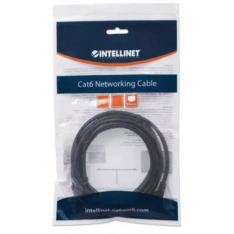 Intellinet sieciowy Patch kabel, Cat6, 5 m, Czarny, CCA, U/UTP, PVC, RJ45, Styki pozłacane, Snagless, Osłonięty, Dożywotnia gwarancja