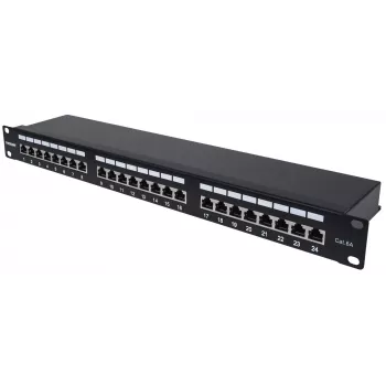Intellinet Patch Panel, Cat6a, FTP, 24-Port, 1U, Ekranowany, 90° górne wejście do bloków zaciskowych, Czarny