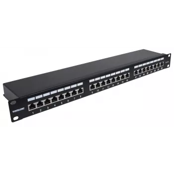 Intellinet Patch Panel, Cat6a, FTP, 24-Port, 1U, Ekranowany, 90° górne wejście do bloków zaciskowych, Czarny