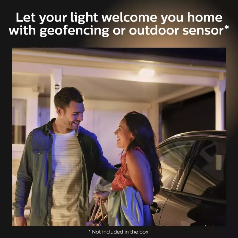 Inteligentny zewnętrzny reflektor naścienny Philips Hue biały Welcome Floodlight, LED 20,5 W, wejście 220–240 V, żarówka 24 V, czarny, 160×220×153 mm