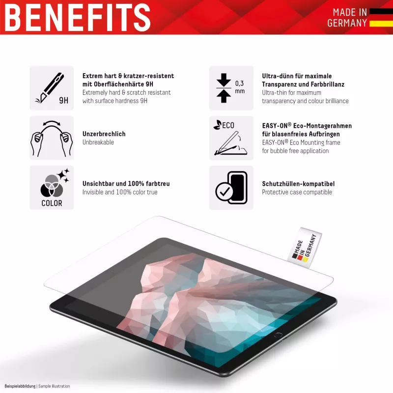 Displex Tablet Glass (9H) do Apple iPad Pro 11'' (1./2./3./4. Gen.)/Air (4./5. Gen.), ramka montażowa Eco, nietłukące się, ultracienkie, niewidoczne