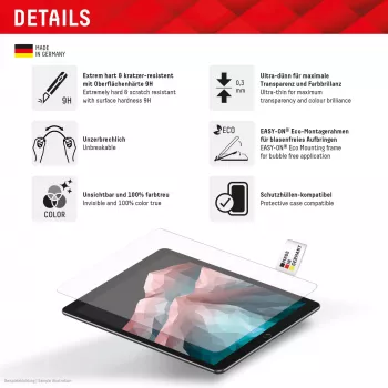 Displex Tablet Glass (9H) dla Samsung Galaxy Tab S7/S8/S9/S9 FE/S10 FE/S10 Lite, ramka montażowa Eco, nietłukąca się