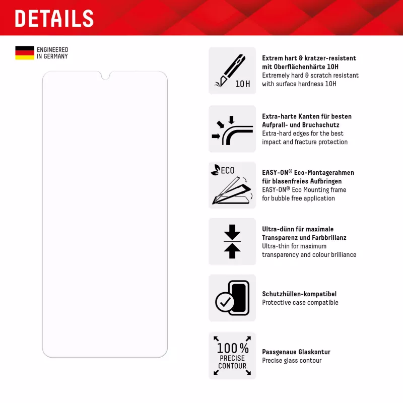 Displex Szkło hartowane (10H) do Samsung Galaxy A34, ramka montażowa Eco, odporne na zarysowania