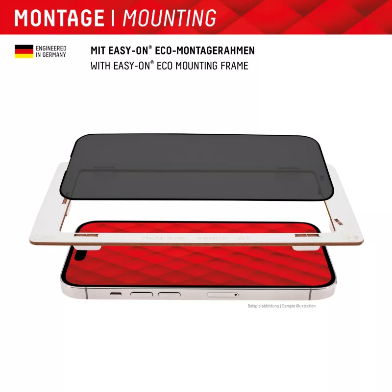 Displex Privacy Screen Protector (10H) do Apple iPhone 15/15 Pro, ramka montażowa Eco, filtr prywatności
