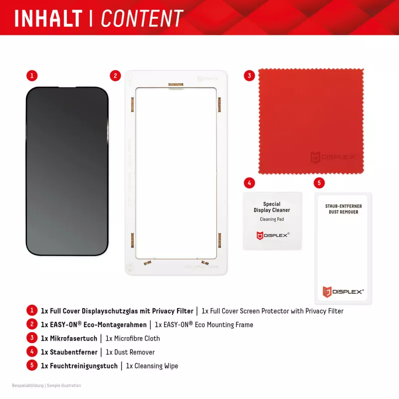 Displex Privacy Screen Protector (10H) do Apple iPhone 15/15 Pro, ramka montażowa Eco, filtr prywatności