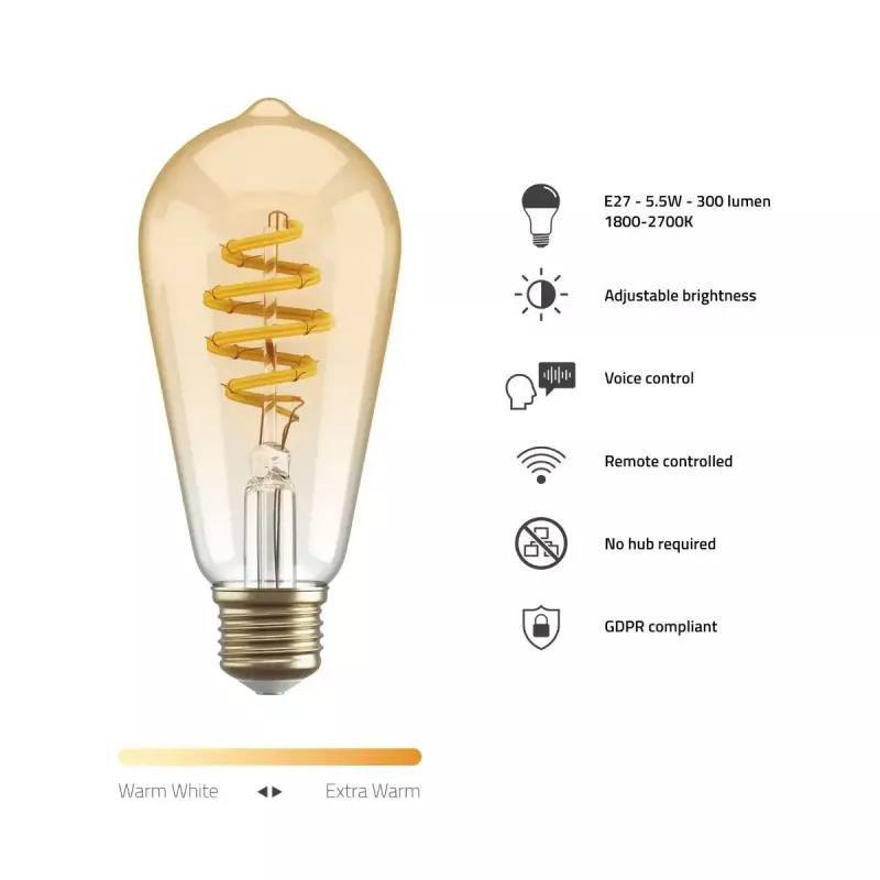 Inteligentna żarówka Hombli HBEB-0212 Wi‑Fi 5,5 W, złoty, klasa energetyczna A–G, Ø61×142 mm