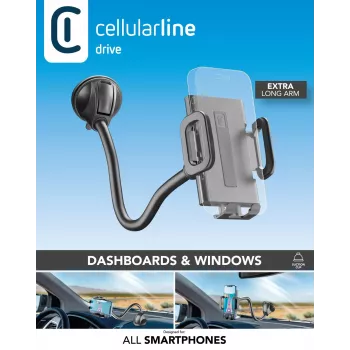 Sourcing Cellularline Hug Flexi XL uniwersalny pasywny uchwyt z przyssawką do telefonów komórkowych, czarny/szary