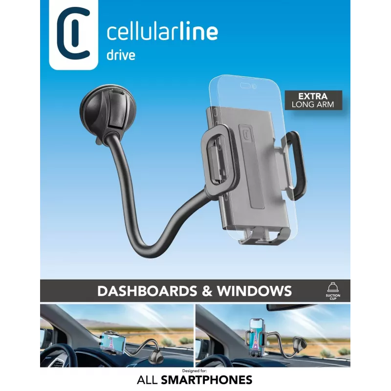 Sourcing Cellularline Hug Flexi XL uniwersalny pasywny uchwyt z przyssawką do telefonów komórkowych, czarny/szary