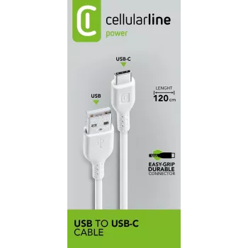 Kabel zasilający Cellularline 120 cm USB-C USB A Męski Biały