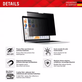 Displex PRIVACY SAFE magnetyczny dwukierunkowy filtr prywatyzujący do MacBook Air 15 cali Mat 5H
