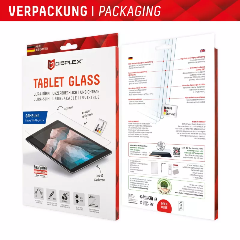 Displex Tablet Glass (9H) do Samsung Galaxy Tab A11+/A9+, Eko Ramka Montażowa, niełamliwe