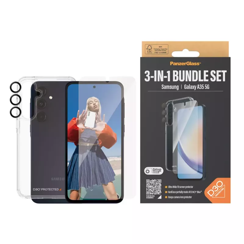 PanzerGlass® Pakiet ochronny 3-w-1 Samsung Galaxy A35 5G | Ultra-Wide Fit z EasyAligner