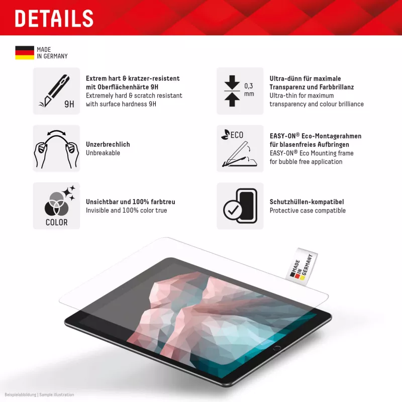 Displex Tablet Glass (9H) do Apple iPad Pro 13'' (2025/2024), Eco Ramka Montażowa, nietłukące, ultracienkie, niewidoczne