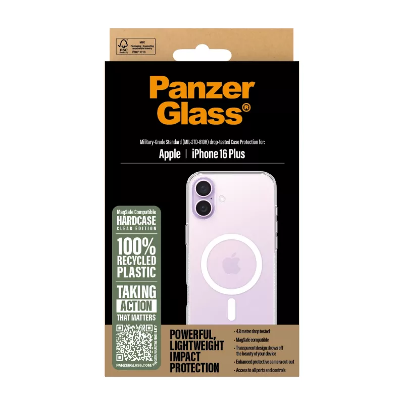 Cover PanzerGlass HardCase Transparent z białym MagSafe iPhone 16 Plus