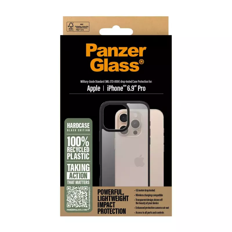 PanzerGlass ® HardCase Transparentny z czarną ramką iPhone 16 Pro Max