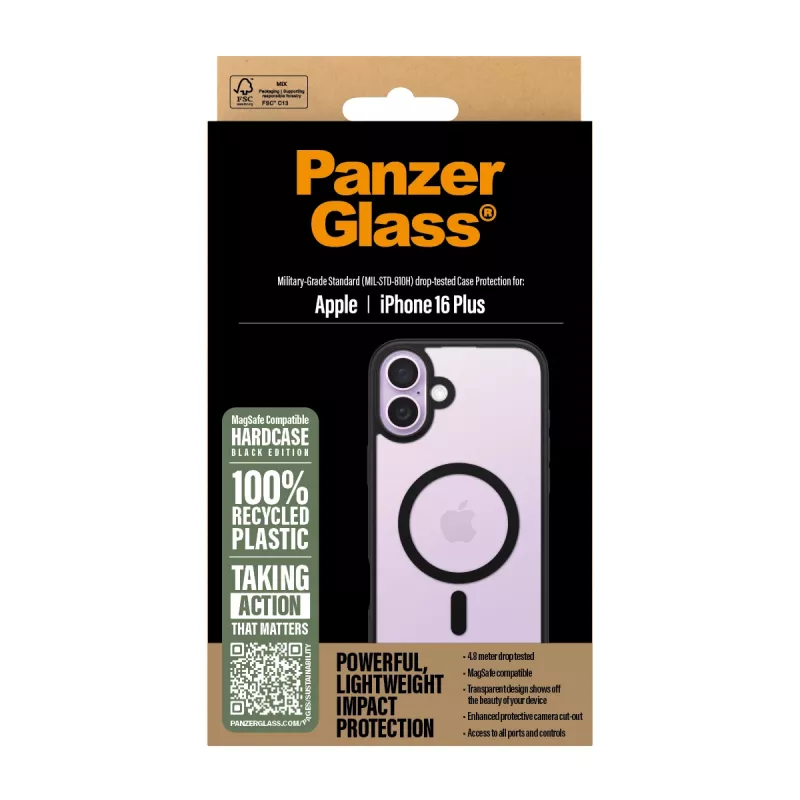 PanzerGlass ® HardCase Transparent w. Czarny MagSafe & Frame iPhone 16 Plus