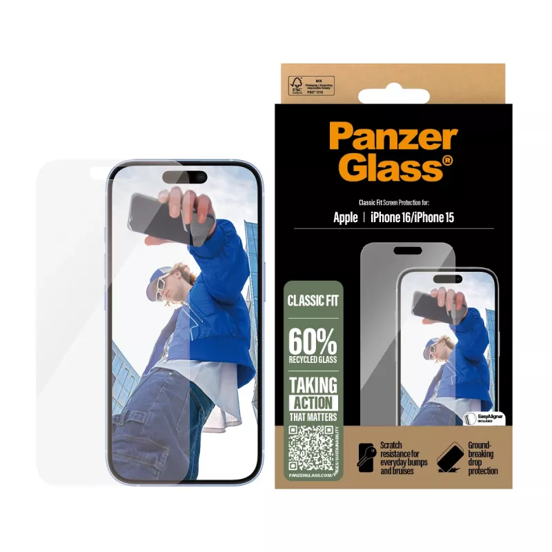PanzerGlass ® Szkło ochronne iPhone 16 | 15 | Classic Fit