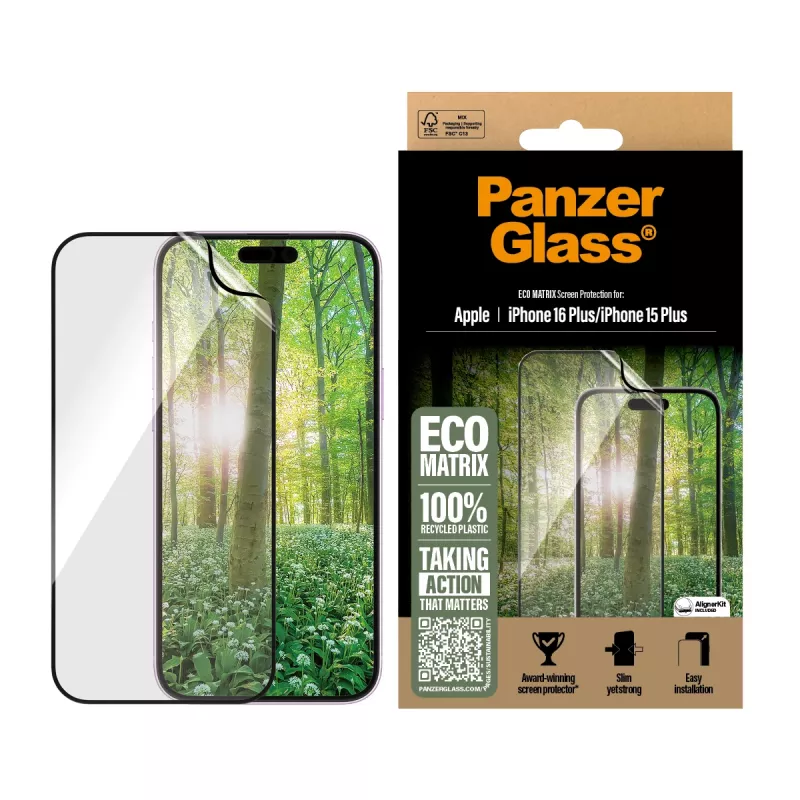 PanzerGlass ® ECO MATRIX Ochrona ekranu iPhone 16 Plus | 15 Plus | Ultra-Wide Fit