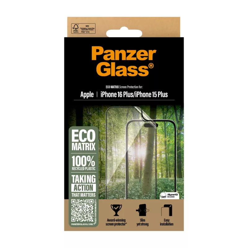 PanzerGlass ® ECO MATRIX Ochrona ekranu iPhone 16 Plus | 15 Plus | Ultra-Wide Fit