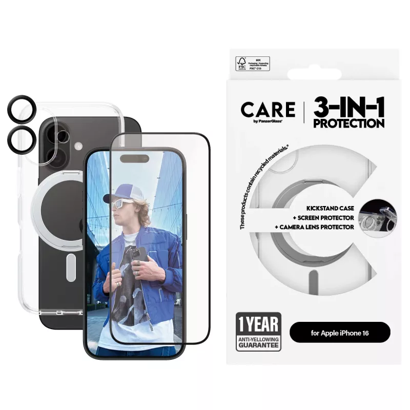 PanzerGlass CARE by ® Feature 3-in-1 Ceramic Bundle iPhone 16