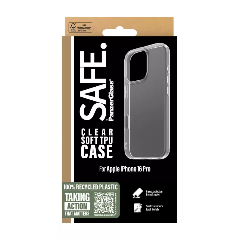 PanzerGlass SAFE. by ® TPU etui Transparent iPhone 16 Pro