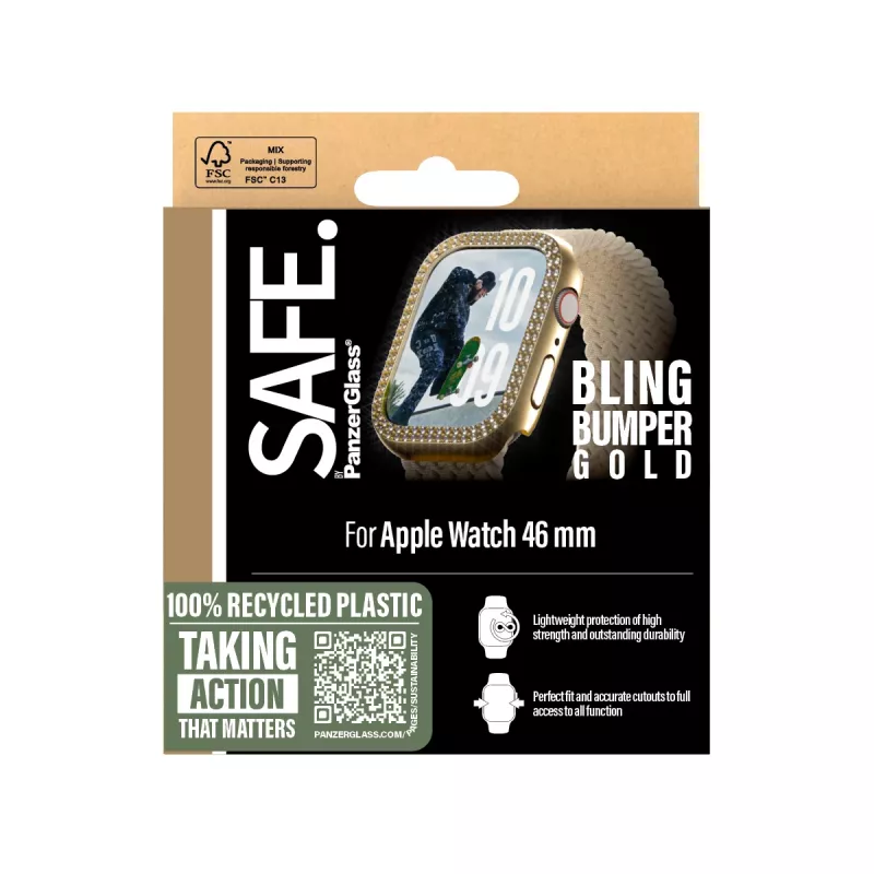 PanzerGlass SAFE. by ® Bling Bumper Gold Apple Watch Series 10 46mm Transparent
