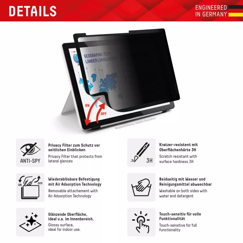 Displex TABLET PRIVACY SAFE zdejmowany dwukierunkowy filtr prywatyzujący do iPad Pro 13 cali/Air 13 cali (2024/2025)