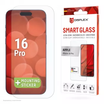 Displex Smart Glass (9H) do Apple iPhone 16 Pro, naklejka montażowa, nietłukące się