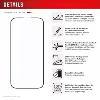 Displex Premium Anti-Reflex Screen Protector (antyrefleksyjna pełna osłona, 10H) do Apple iPhone 16 Pro Max, Eko Rama Montażowa, Pełna Osłona