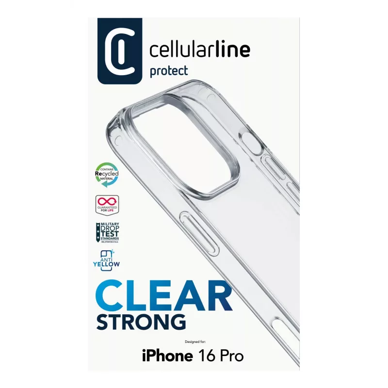 Cellularline Clear Strong - iPhone 16 Pro Twarde etui z gumowymi krawędziami
