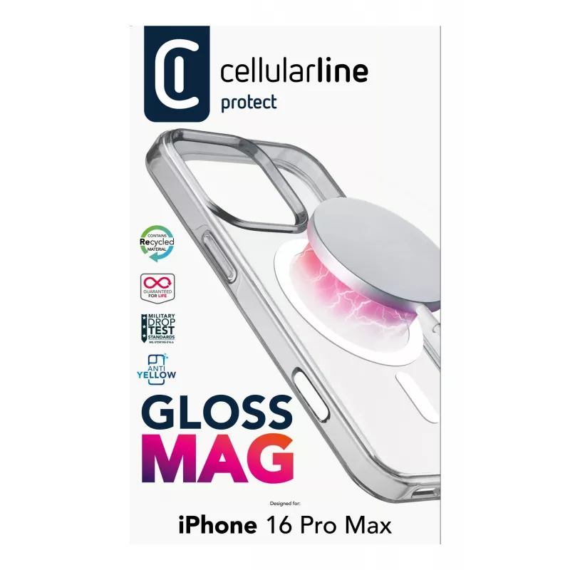 Cellularline Gloss Mag - etui magnetyczne do iPhone 16 Pro Max do ładowania i mocowania do ładowarki MagSafe