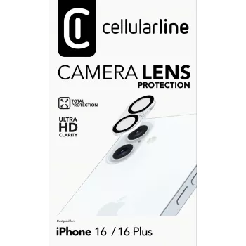 Osłona obiektywu aparatu Cellularline - iPhone 16 Ochrona przezroczysta, odporna na zarysowania i wstrząsy