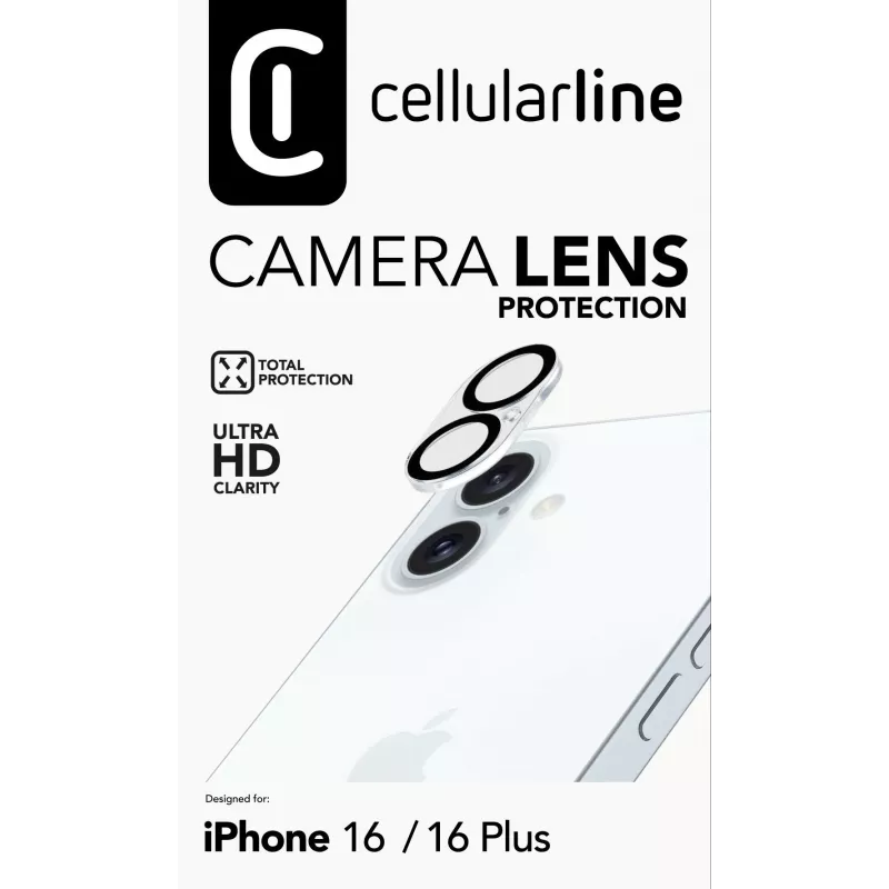 Osłona obiektywu aparatu Cellularline - iPhone 16 Ochrona przezroczysta, odporna na zarysowania i wstrząsy