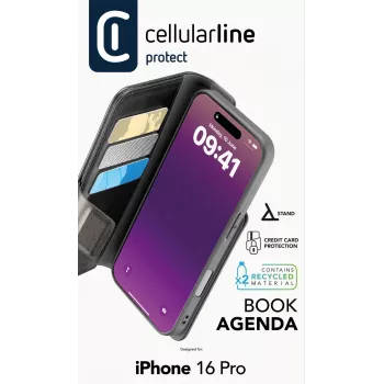 Cellularline Book Agenda - iPhone 16 Pro etui książkowe ze sztucznej skóry z zamknięciem magnetycznym