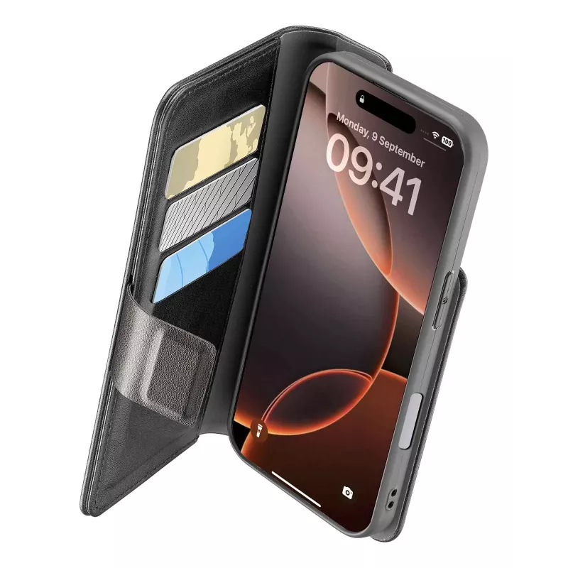 Cellularline Book Agenda - iPhone 16 Pro etui książkowe ze sztucznej skóry z zamknięciem magnetycznym