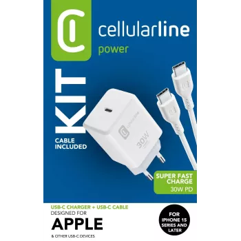 Cellularline USB-C CHARGER KIT USB-C 30W Ładowarka USB-C Kit 30W – seria iPhone 15
