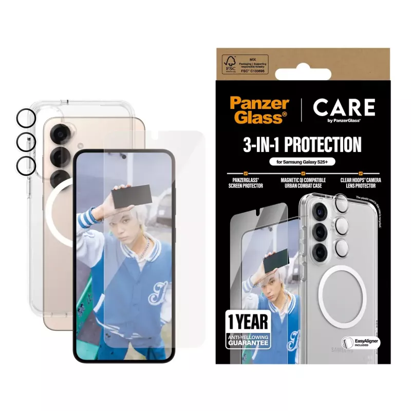 PanzerGlass ® | CARE by ® Flagship 3-w-1 zestaw Samsung Galaxy S25+