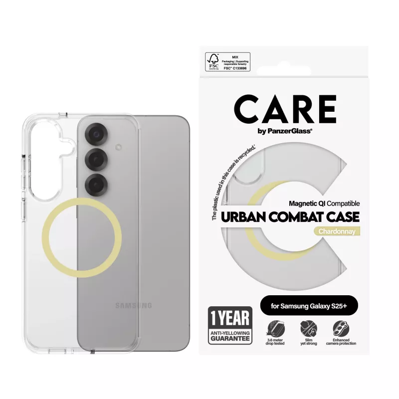 PanzerGlass CARE Urban Combat przezroczyste etui Chardonnay Qi Samsung Galaxy S25+