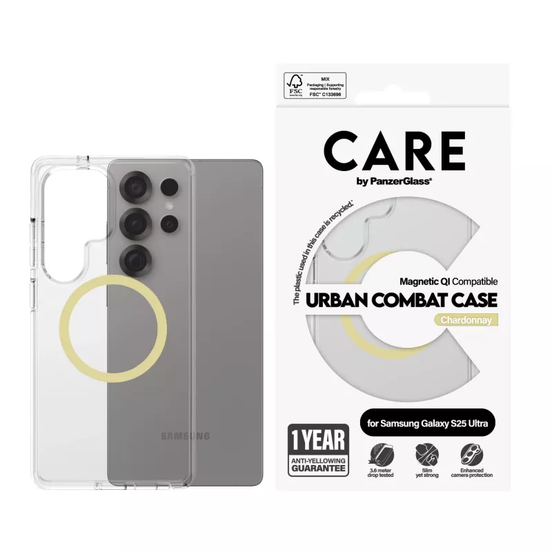 PanzerGlass CARE™ by ® Urban Combat Case Transparentny z Chardonnay Qi Kompatybilny Samsung Galaxy S25 Ultra