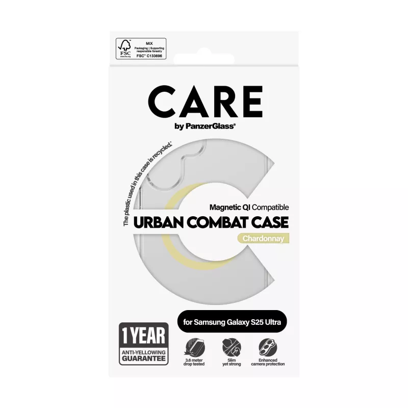 PanzerGlass CARE™ by ® Urban Combat Case Transparentny z Chardonnay Qi Kompatybilny Samsung Galaxy S25 Ultra