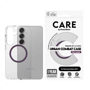 PanzerGlass CARE Urban Combat przezroczyste etui Plum Purple Qi Samsung Galaxy S25+