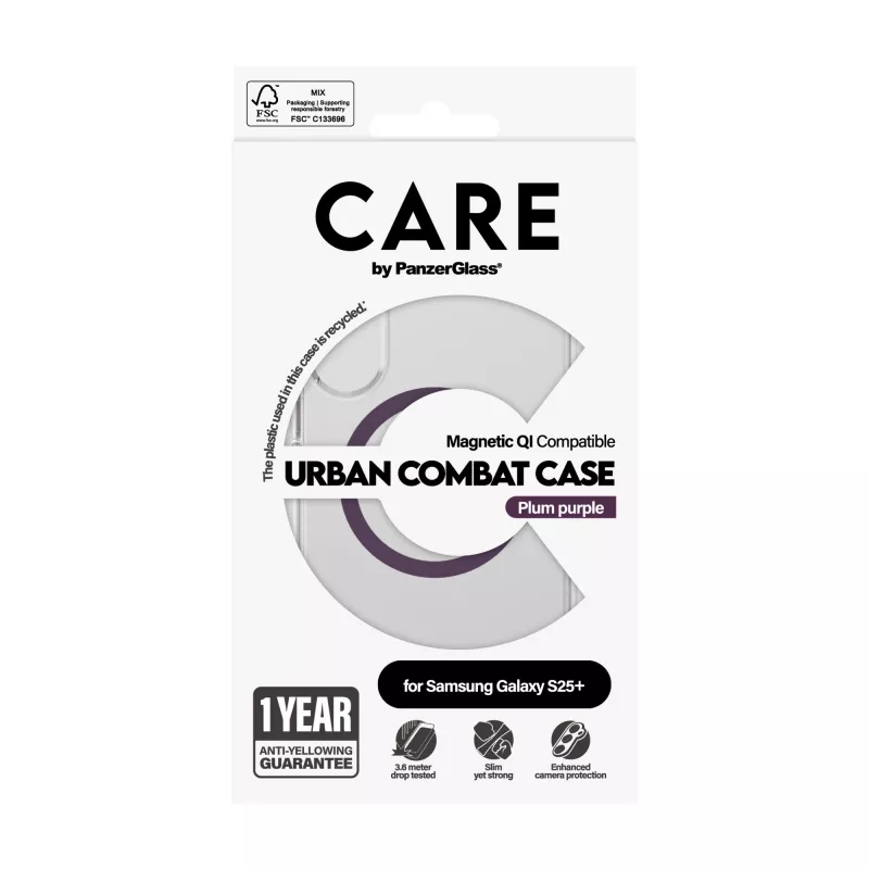 PanzerGlass CARE Urban Combat przezroczyste etui Plum Purple Qi Samsung Galaxy S25+